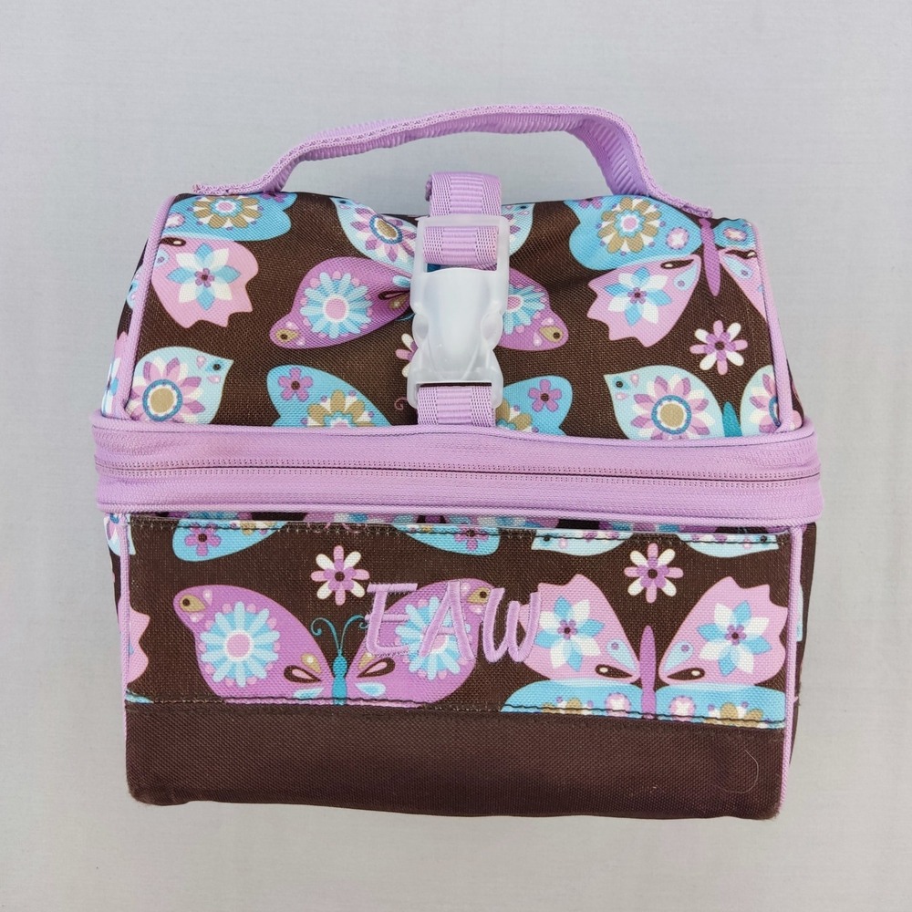 Pottery Barn Lunch Box Kids OS Purple Butterfly Mackenzie Insulated Monogrammed